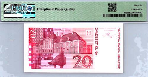 Croatia 20 Kuna 1994 PMG 66 EPQ GEM UNC Pick # 30a - Picture 2 of 3