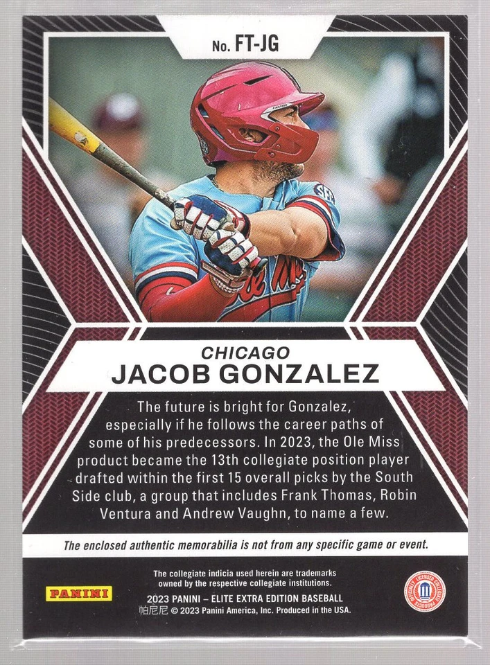 * 2023 Panini Elite Extra Edition - Future Threads #FT-JG - JACOB GONZALEZ - Image 2 of 2