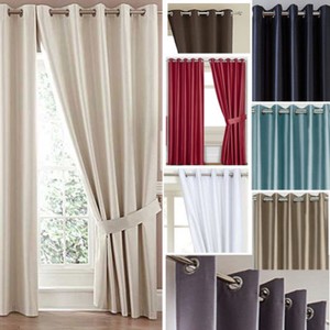 Faux Silk Blackout Ring Top Curtains 10 Colours Block Out The Sun