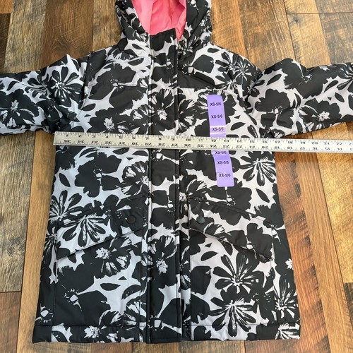 New Roxy Youth Girls 5/6 XS Parka Hooded Jacket Floral Black Pink Ski Snow NWT - Picture 17 of 24