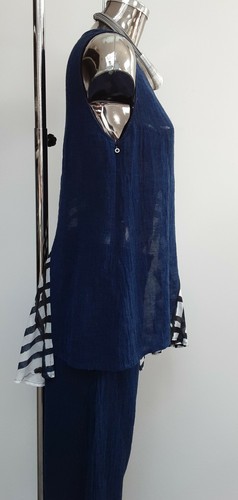 Preloved chic designer CREA CONCEPT 2Pc Blue and White trousers and tunic top - Picture 4 of 10