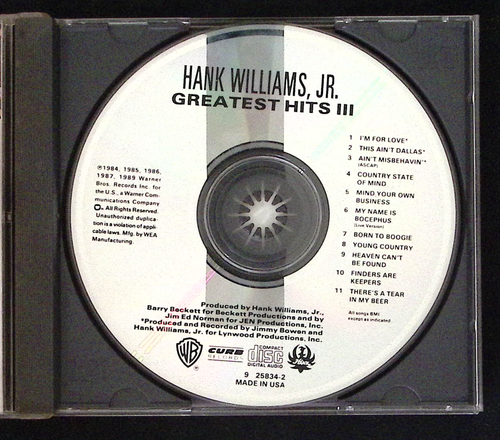 HANK WILLIAMS JR GREATEST HITS III WARNER/CURB RECORDS CD 105 - Picture 4 of 5