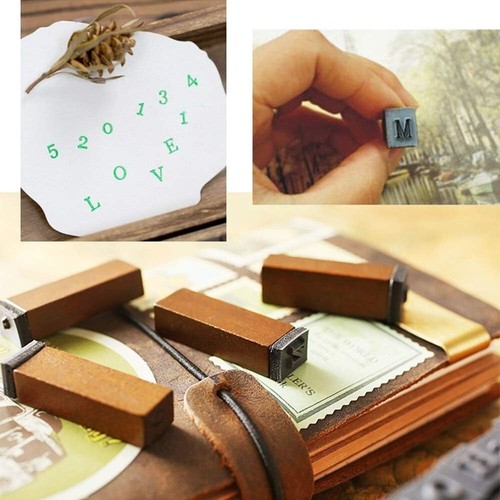 70 pcs Alphabet Stamps Set Vintage Wooden Rubber Letter Number and Symbol Diary - Picture 8 of 24