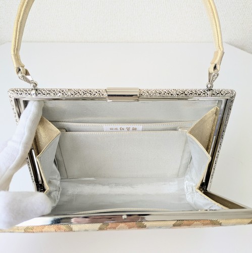 Japanese Vintage Evening Bag For Kimono Saganishiki Yellow Floral pattern 8 x 5" - Picture 16 of 21