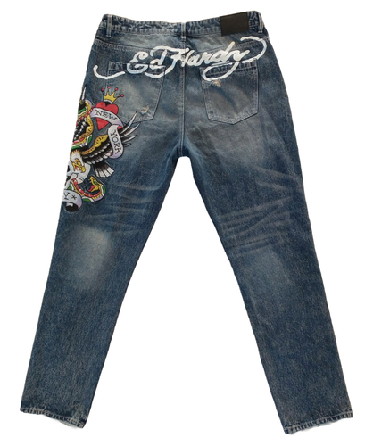 Pantalones de mezclilla para hombre Ed Hardy CIUDAD DE NUEVA YORK TALLA 34x32 nuevos con etiquetas azul - Imagen 2 de 5