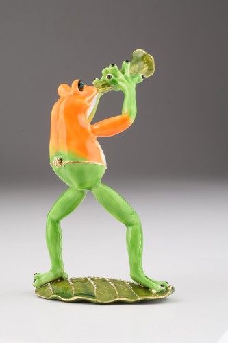 Frog playing clarinets trinket box by Keren Kopal Austrian Crystal Faberge - Picture 6 of 12