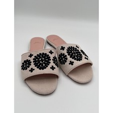 J. Crew Embroidered Slides Sandals Slip On Flats Neutral Black Floral Size