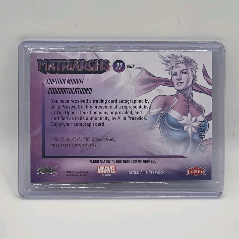 Fleer Ultra Matriarcas de Marvel 2024 Capitán Marvel Auto Lámina Verde/80 FIRMADO Foto 4 de 4