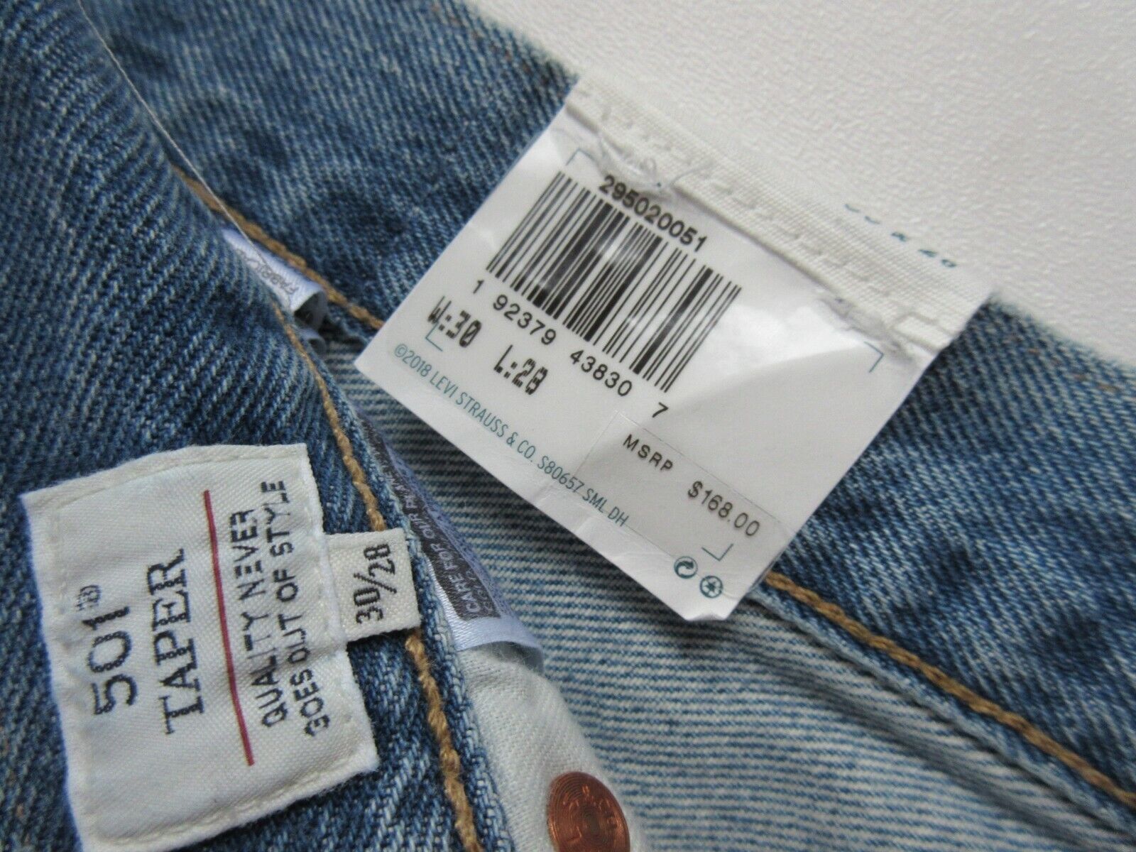 Levi's Made & Crafted LMC 501 Taper SKINNY in Pacific Blue Ripped 