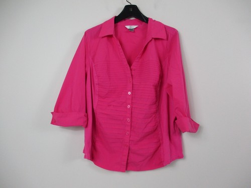 CJ Banks Shirt Womens 1X Plus Pink Top Button Up Cotton Casual Ladies