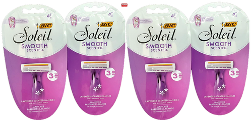 Bic Soleil Shavers Razors Lavender Scented Handles 3 Blades, 4 Ct-Lot of 4=16 Ct - Picture 2 of 2