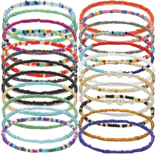 Juego de 24 pulseras de tobillo de cuentas elásticas boho de playa cuentas coloridas - Imagen 2 de 24