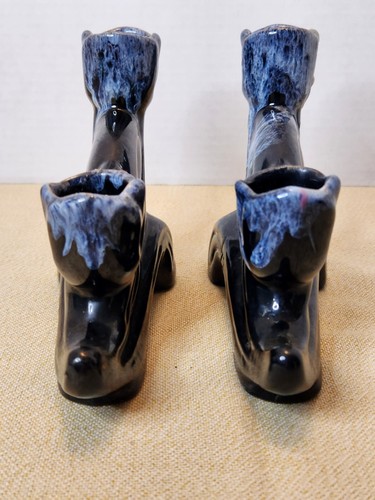 Mid Century Anna Van Briggle Black and Blue Lava Drip Glaze Double Candle Bases - Bild 4 von 12