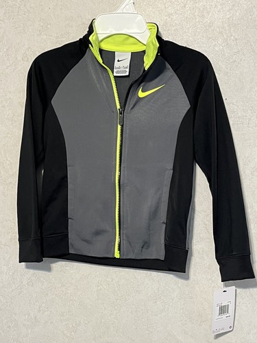 NWT Nike Boys Track Jacket - Size 6 - Black/gray/Neon Yellow - Zip Up  - Picture 1 of 4
