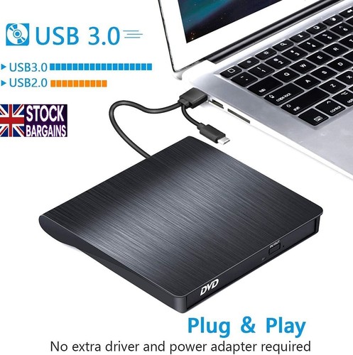 Type-C USB 3.0 External DVD Drive Portable CD/DVD +/-Rw Rewriter Burner (E706) - Picture 2 of 10