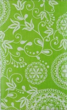 Floral Medallions Flannel Back Vinyl Tablecloth Green  & White Assorted Sizes