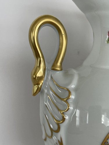 Limoges Sevres französische Porzellan Castel Vase auf Sockel mit Schwanengriffen & Goldrand - Bild 6 von 16