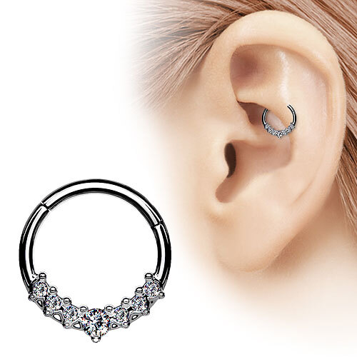 Hochwertiges Septum Piercing Ohr Segmentring Clicker Scharnier mit Kristallen - Bild 2 von 6