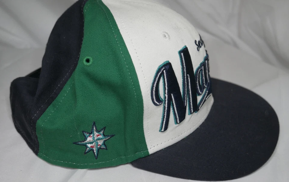 New Era Fits Seattle Mariners SnapBack Baseball Cap Tri Color Spellout MLB - Image 2 of 4
