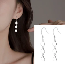 Women Girl Dangle Drop Disc Dots Stud 925 Sterling Silver Plated Earrings TH4