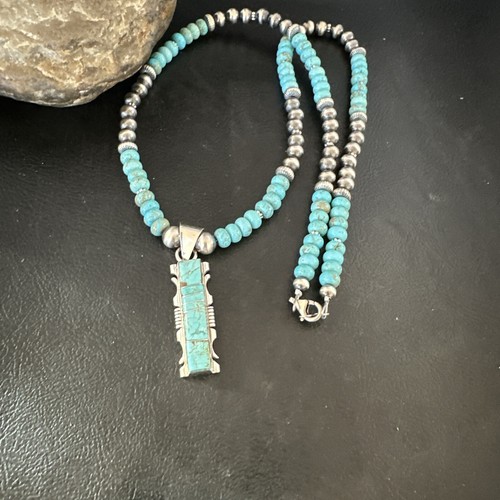Mens Womens Turquoise#8 Pendant Navajo Sterling Silver Necklace 17075 - Picture 9 of 12