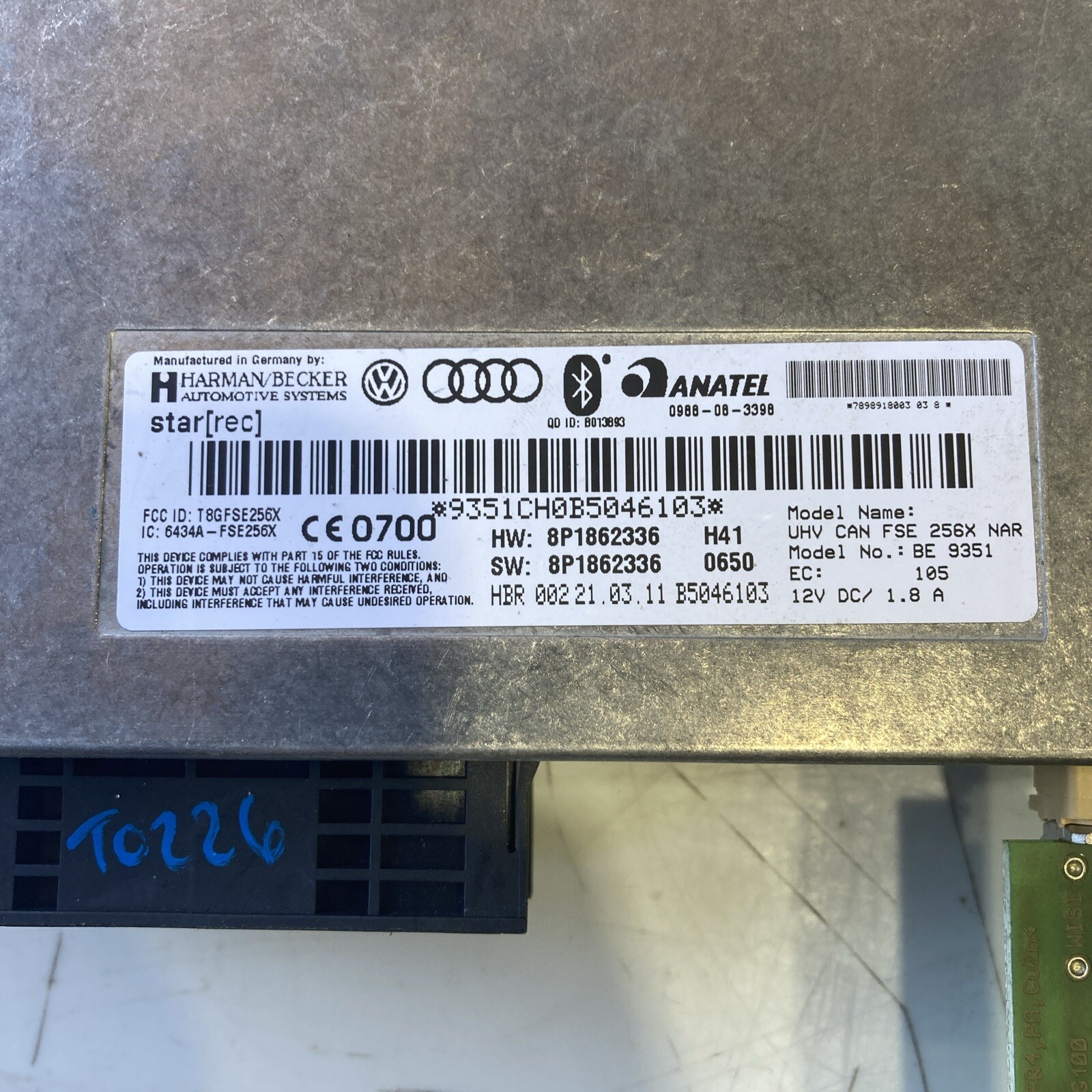 Bluetooth Communication Cell Phone Module Ecu Ecm 8p1862336 Oem Audi R8 Tt 08-15