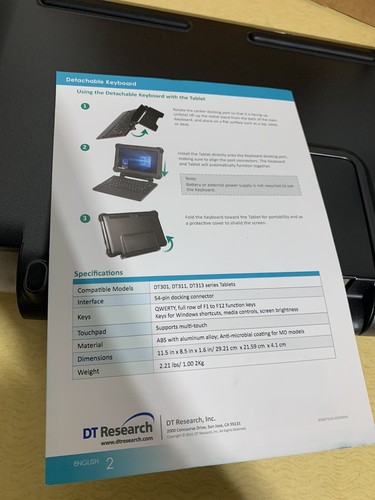Detachable Keyboard DT Research ACC-003-07 Compatible DT301 DT311 DT313 Tablets - Picture 8 of 9