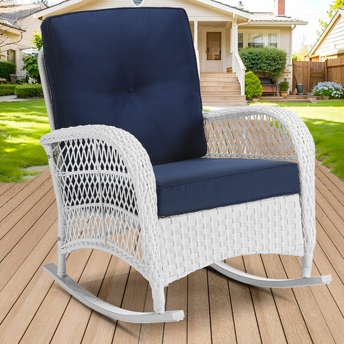 Outdoor Wicker Rocking Chair Patio Rattan Rocker Chair Rocking Wicker Furniture - Picture 5 of 70