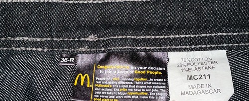 McDonalds Employee Uniform Black Jeans Pants Workwear Mens TAG 36-R Fits 36 x 32 - Picture 9 of 10