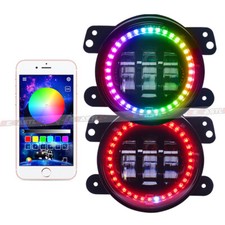 Pair 4 Inch Rgb Round Led Fog Lights Driving Lamps For Jeep Wrangler Jk Tj Lj