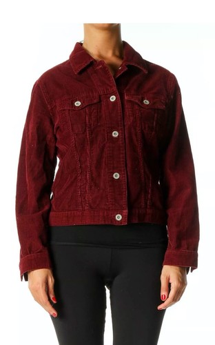 Women's Laura Scott Corduroy Trucker Jacket Maroon Size 2X - Picture 2 of 7