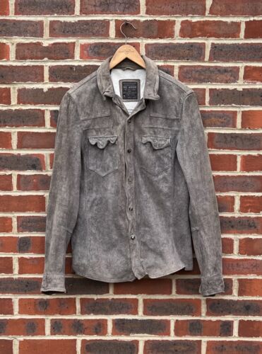 All Saints Mens PLOY Suede Shirt Medium Leather Moto Biker AllSaints B200 - Picture 6 of 16