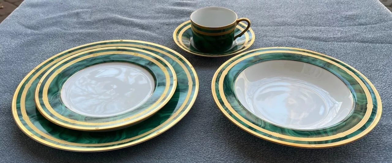 CHRISTIAN DIOR GAUDRON MALACHITE Chine 5 pièces ensemble assiette à salade bol C&S