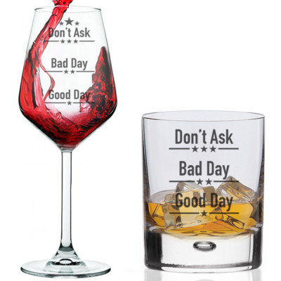 Wein/Whiskyglas Good Day Bad Day Don t Ask Becher Neuheit Gläser Geschenktube