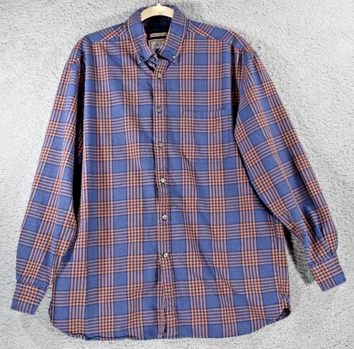 Jos A Bank 1905 Traditional Fit Shirt Mens Large Blue Brown Seersucker Button - Picture 2 of 13