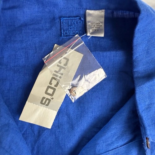 NWT Chicos Royal Blue Linen Button Front Long Sleeve Collared Shirt Size 2 Large - Picture 5 of 8
