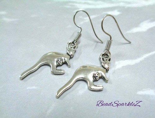 Silver Kangaroo Earrings Australian Animal Aussie Ladies Girls Fashion Gift - Picture 2 of 11