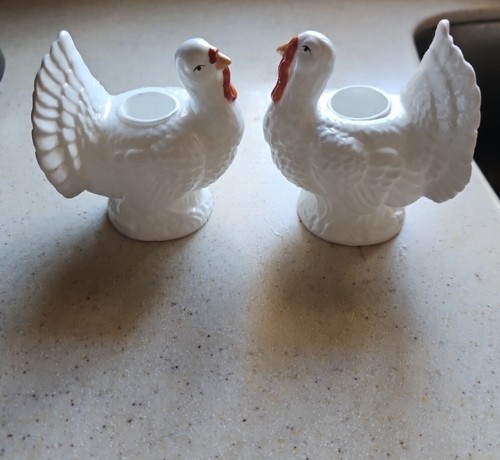 VINTAGE WEISS KERAMIK TÜRKEI KEGEL KERZENHALTER 2er Set THANKSGIVING HERBST DEKOR - Bild 6 von 11