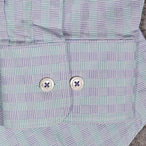 Bugatchi Uomo Shaped Fit Shirt Men's XL Purple Aqua Geometric L/S Cotton Nice! - Picture 6 of 9