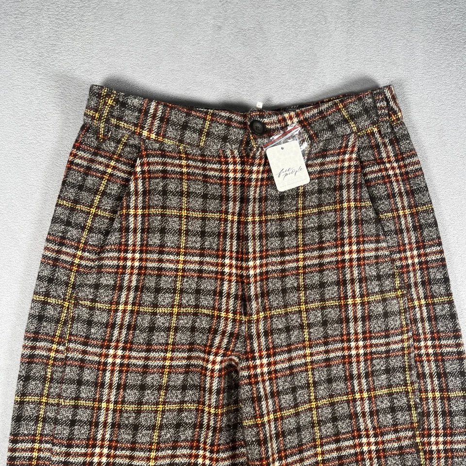 Free People Plaid Shape Up High Rise Trouser Size 10 Lyla Cotton Wide Leg NWT$98 - Image 2 of 4
