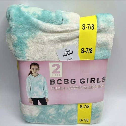 Girls Size S(7/8) BCBG 2-Piece Plush Hoodie & Legging Set Outfit Aqua Black - Picture 1 of 5
