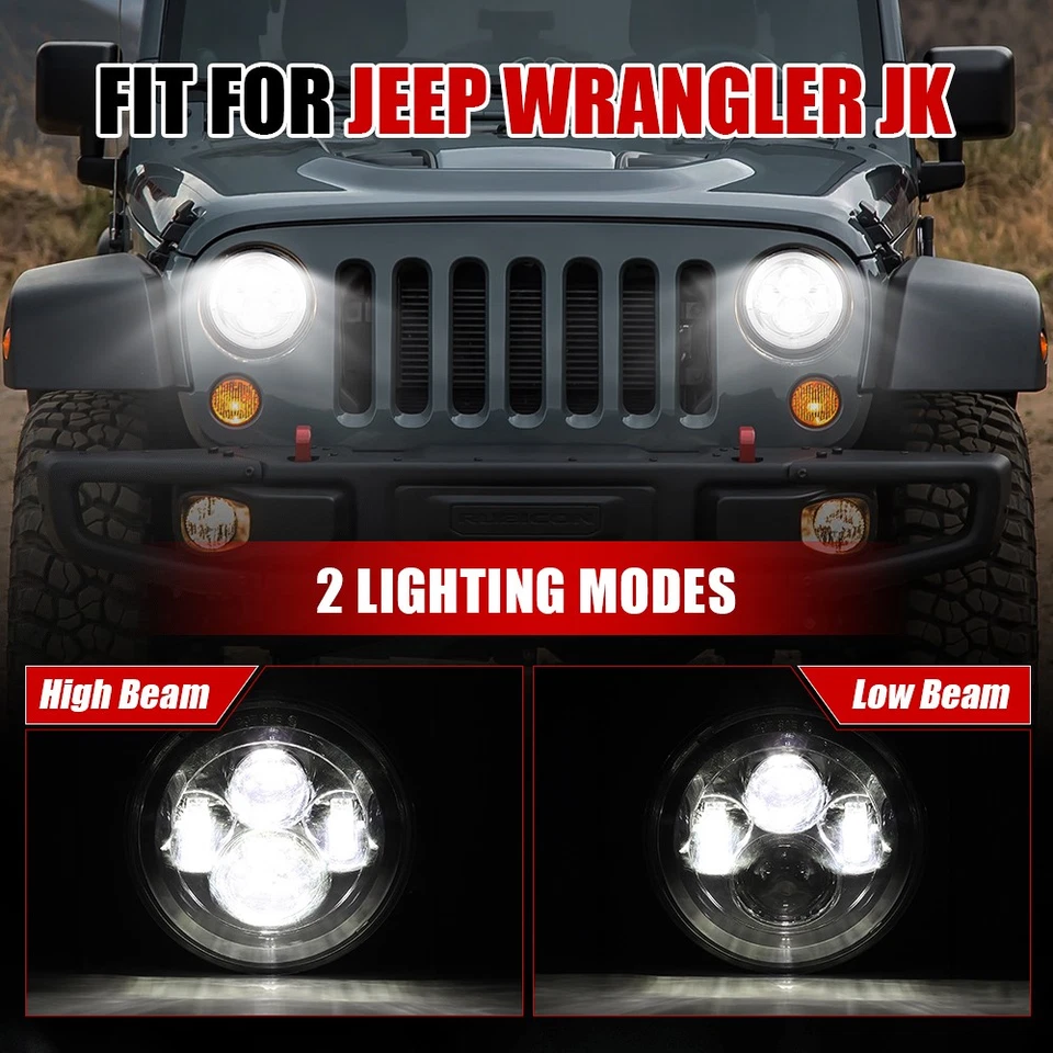 For MG MGA MGB Midget GT Pair 7" Inch LED Headlights White Light High Low Beam - image 2 of 4