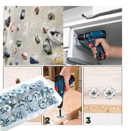 75Pcs T Nut Zinc Plated Steel T-Nuts 4 Pronged Tee Blind Nuts Assortment Kit for - Picture 4 of 13