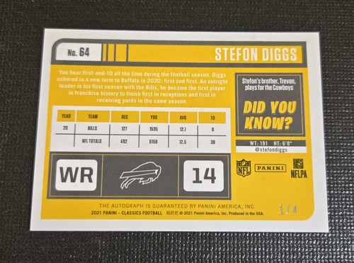 Stefon Diggs 2021 Classics Edición Premium Significant Signatures Verde/4 - Imagen 5 de 6