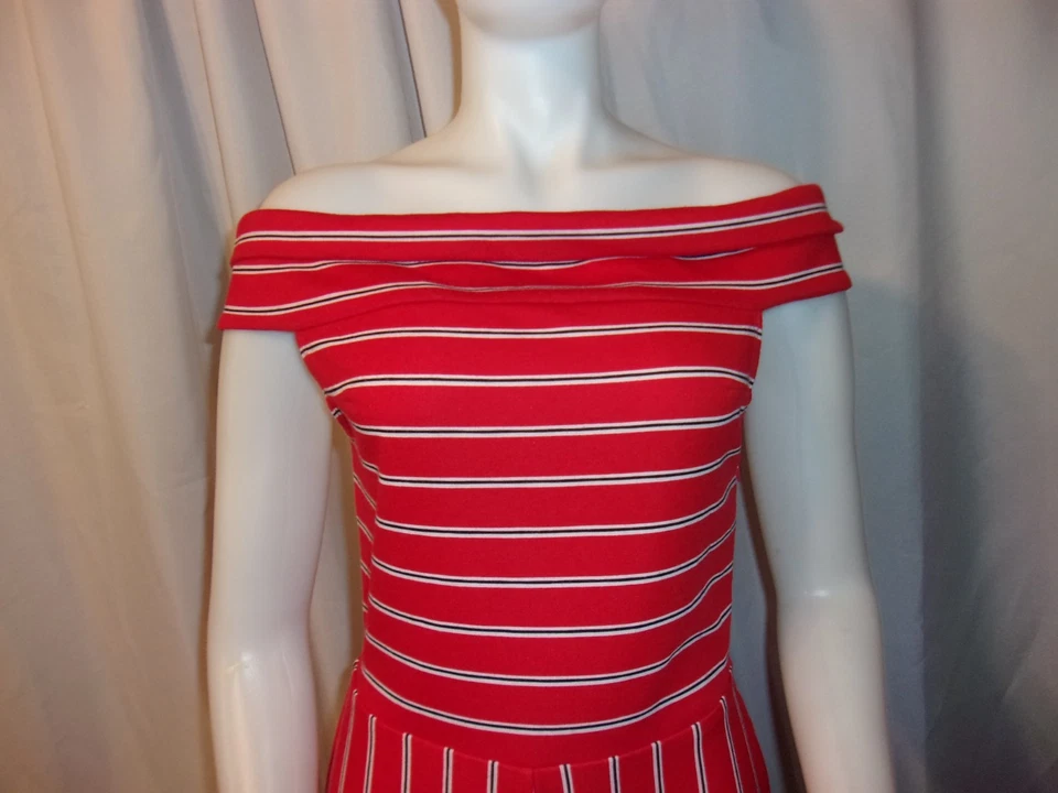 WAYF Red, White & Black Wide Leg Off The Shoulder Jumpsuit SIZE M - Image 2 of 4