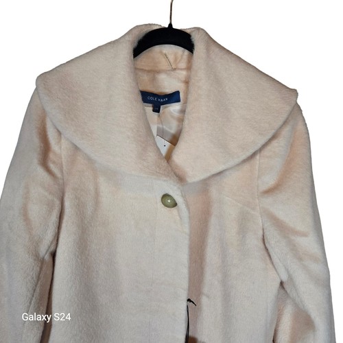 Cole Haan Womens Wool Alpaca Blend Coat Longline Collared Size L Beige - Picture 1 of 9
