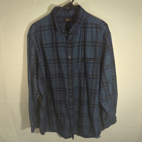 Roundtree & Yorke Casuals XL kariertes Hemd mit Knopfleiste Langarm blau Herren