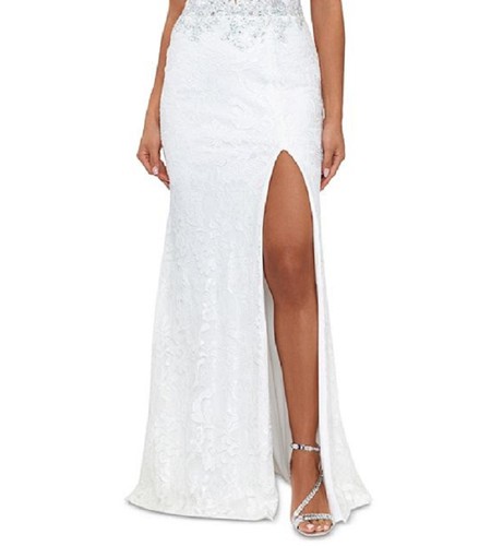 Betsy & Adam Women's V Neck Lace Gown White Size 6 - Picture 3 of 3