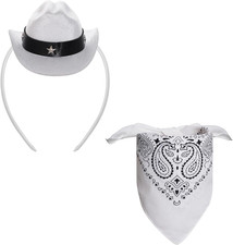 Cowboy Hat Cowgirl Mini Hat Headbands with Bandana for Women Halloween Birthday