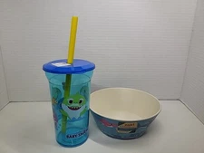 New Pinkfong Baby Shark Zak! Bowl And Cup With Straw Set